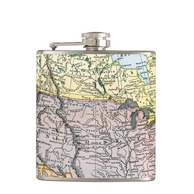 MAP: NORTH AMERICA, 1890 FLASK (Front)