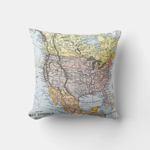 MAP NORTH AMERICA 1890 THROW PILLOW