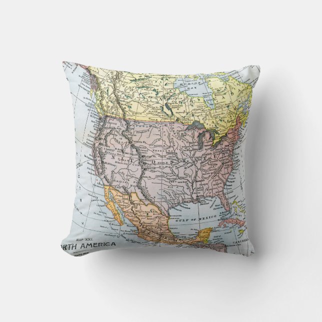 MAP: NORTH AMERICA, 1890 THROW PILLOW (Front)