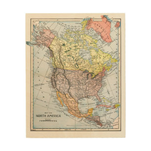 MAP: NORTH AMERICA, 1890 WOOD WALL ART