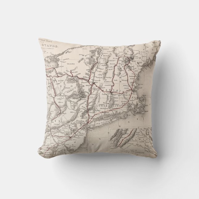 Map: Northeast USA Throw Pillow (Front)