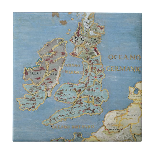 Map of 16th Century Britain & Northern France Ceramic Tile (Front)