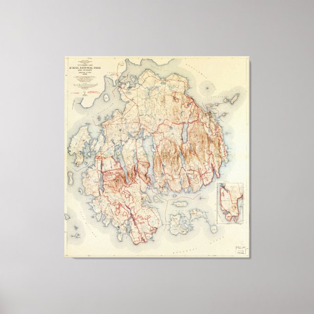 Map of Acadia National Park, Maine (1942) Canvas Print (Front)