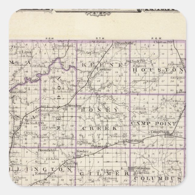 Map of Adams County Square Sticker (Front)