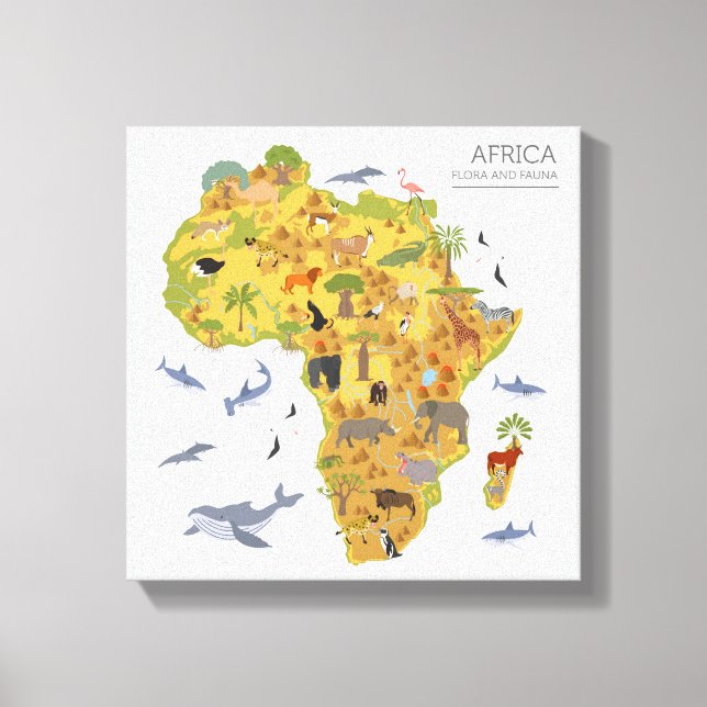 Map of Africa | Flora & Fauna Canvas Print (Front)