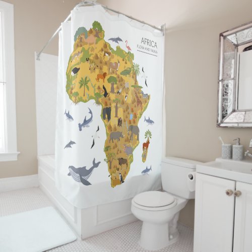 Map of Africa  Flora  Fauna Shower Curtain