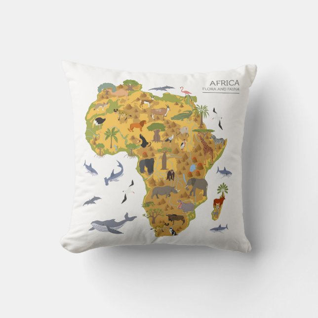 Map of Africa | Flora & Fauna Throw Pillow (Front)