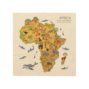 Map of Africa Flora & Fauna Wood Wall Art