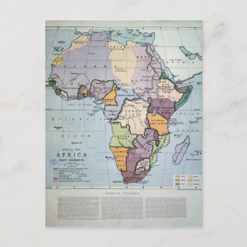Map of Africa showing Treaty Boundaries 1891 Postcard