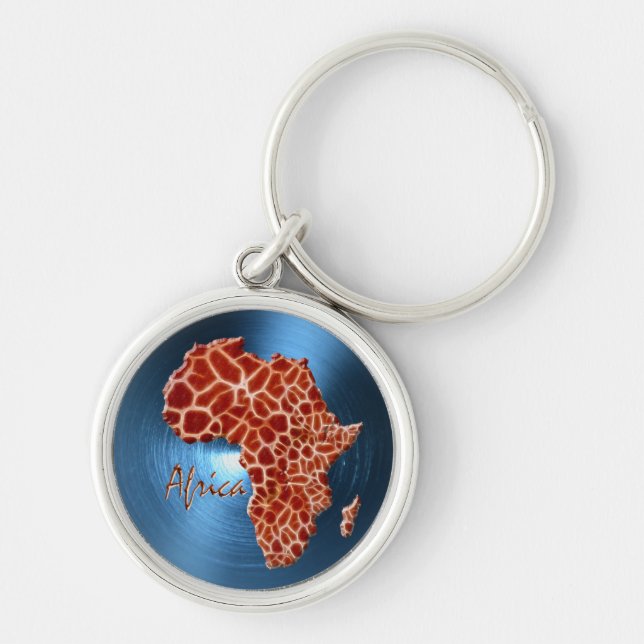 Map of AFRICA Steel-Blue Giraffe Spot Series Keychain (Front)