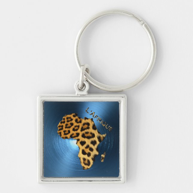 Map of AFRICA Steel-Blue Leopard Fur Series Keychain (Front)