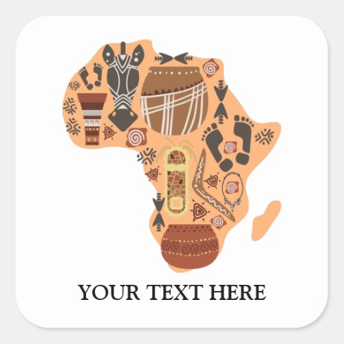 Map of Africa with African Culture Heritage Square Sticker