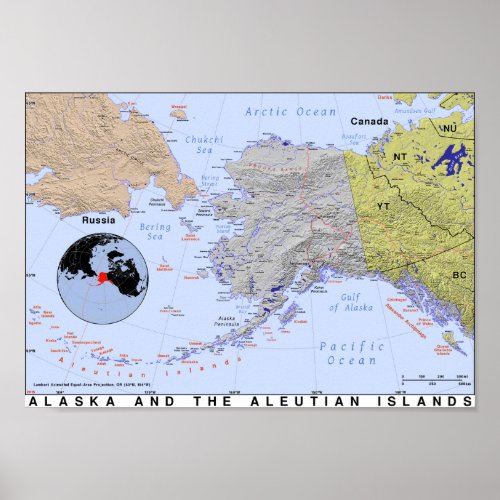 Map of Alaska and the Aleutians Poster