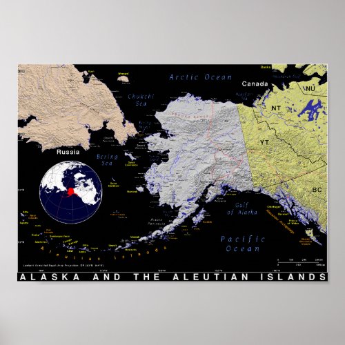 Map of Alaska and the Aleutians Poster