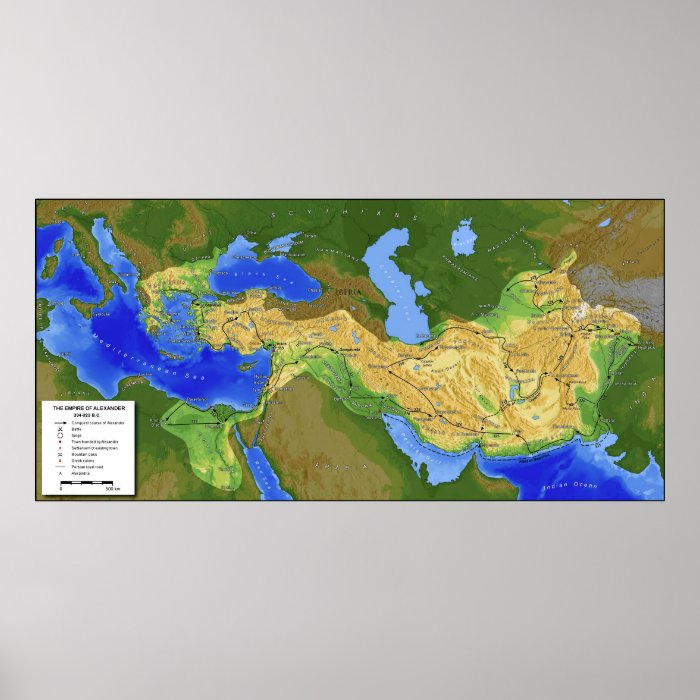 Map of Alexander the Great Empire 334 328 B.C. Poster