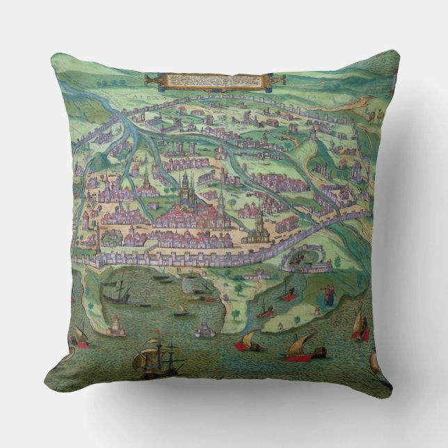 Map of Alexandria, from 'Civitates Orbis Terrarum' Throw Pillow (Front)
