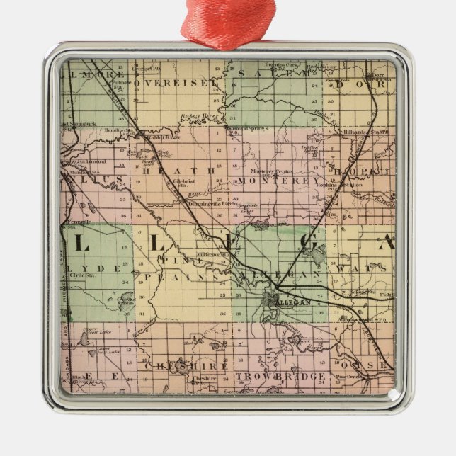Map of Allegan County, Michigan Metal Ornament (Front)
