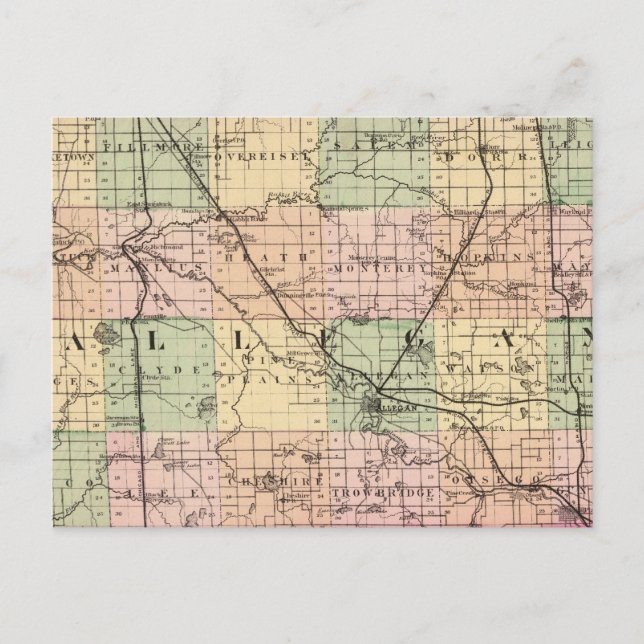 Map of Allegan County, Michigan Postcard (Front)