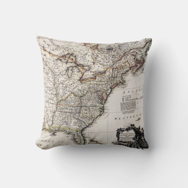 MAP OF AMERICA, 1809 THROW PILLOW (Front)