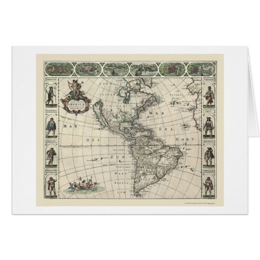 Map of America by Frederick de Wit 1660 Cards (Front Horizontal)