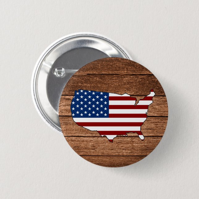 Map of America Flag of America Wooden Art Button (Front & Back)