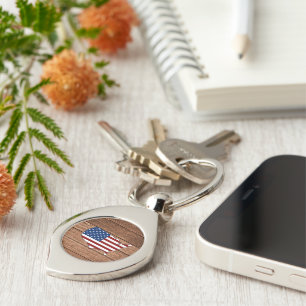 Map of America Flag of America Wooden Art Keychain