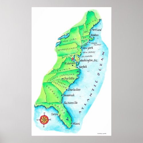 Map of American East Coast Poster