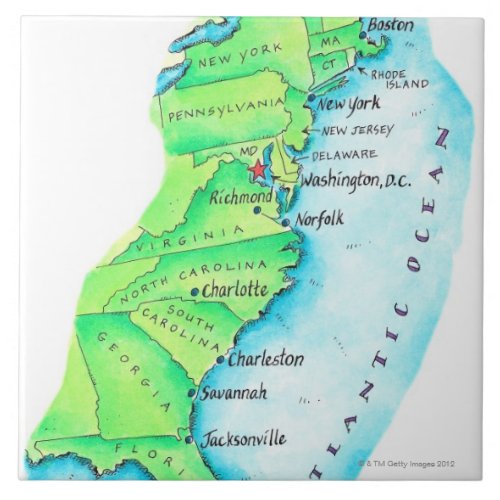 Map of American East Coast Tile