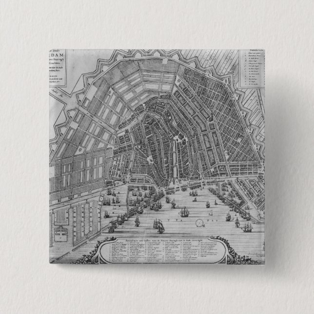 Map of Amsterdam, 1662 Pinback Button (Front)