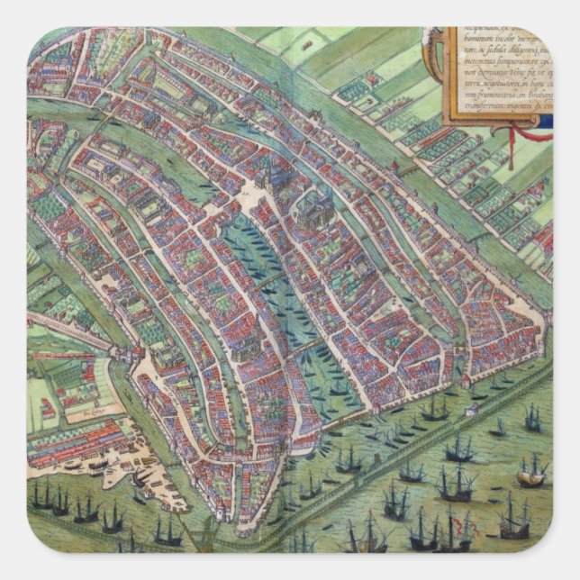 Map of Amsterdam, from 'Civitates Orbis Terrarum' Square Sticker (Front)
