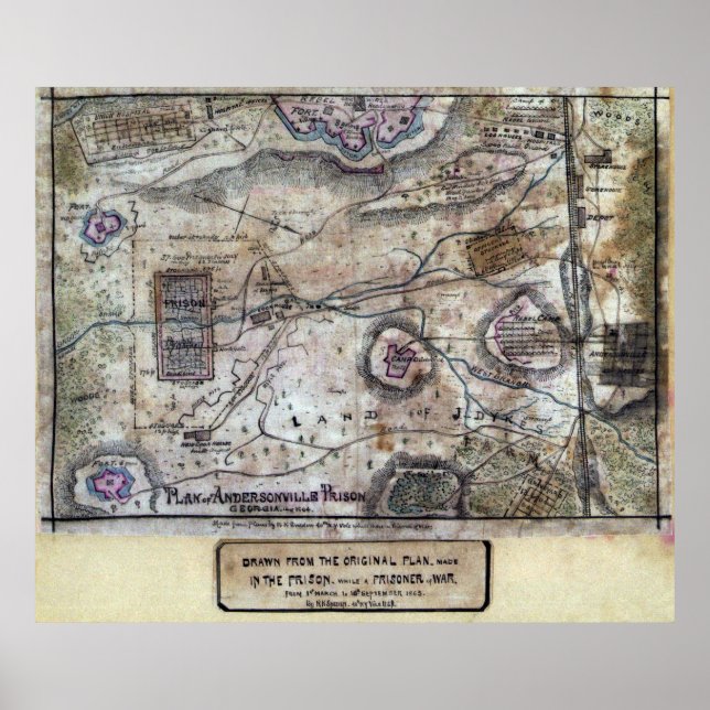 MAP of ANDERSONVILLE PRISON - CIVIL WAR 1864 Poster (Front)