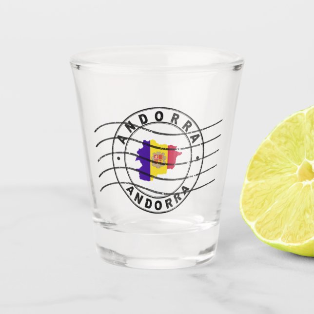 Map of Andorra, Postal Passport Stamp Shot Glass (Front)