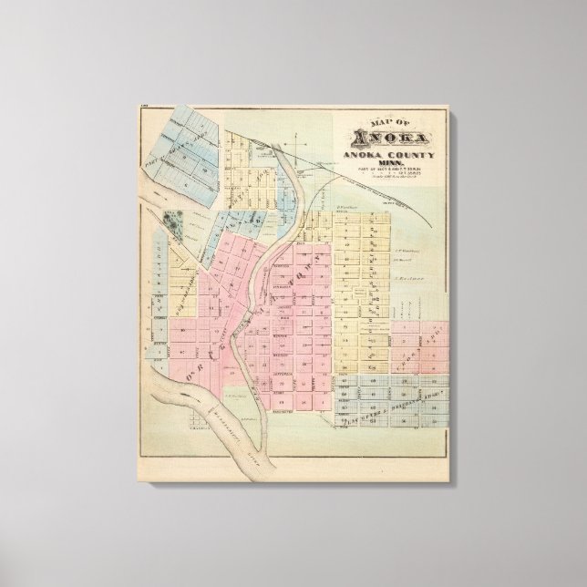 Map of Anoka, Anoka County, Minnesota Canvas Print (Front)