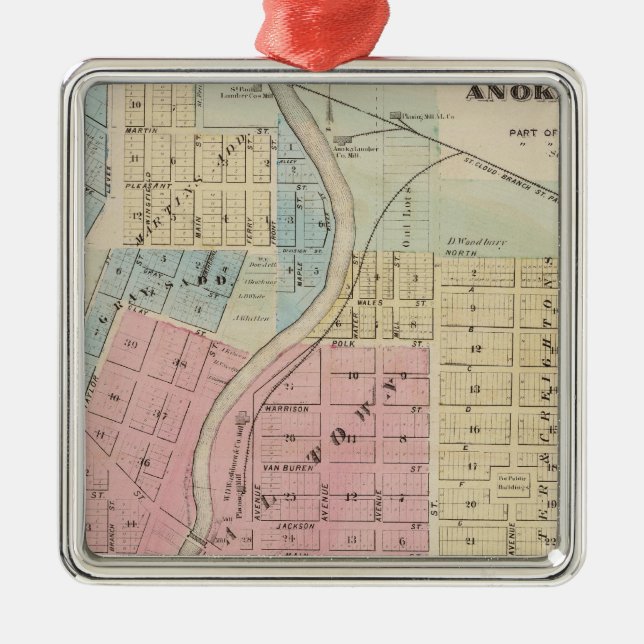 Map of Anoka, Anoka County, Minnesota Metal Ornament (Front)