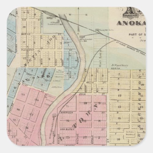 Map of Anoka Anoka County Minnesota Square Sticker