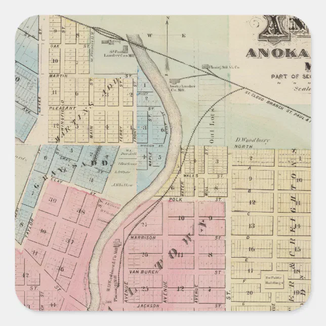Map of Anoka, Anoka County, Minnesota Square Sticker Zazzle