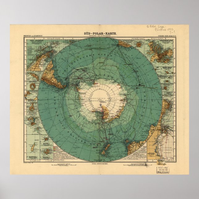 Map of Antarctica from 1912 (Süd-Polar-Karte) Poster (Front)