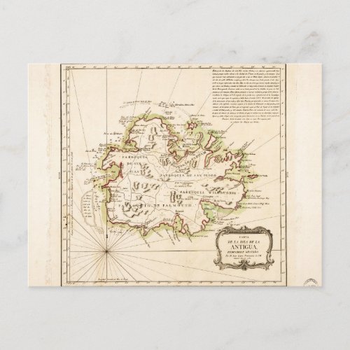 Map of Antigua by Juan Lopez 1780 Postcard