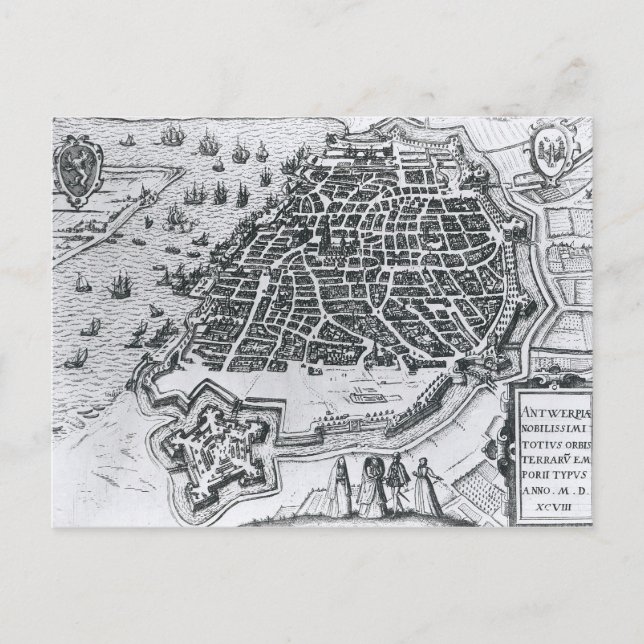 Map of Antwerp, 1598 Postcard (Front)