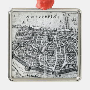 Map of Antwerp Metal Ornament