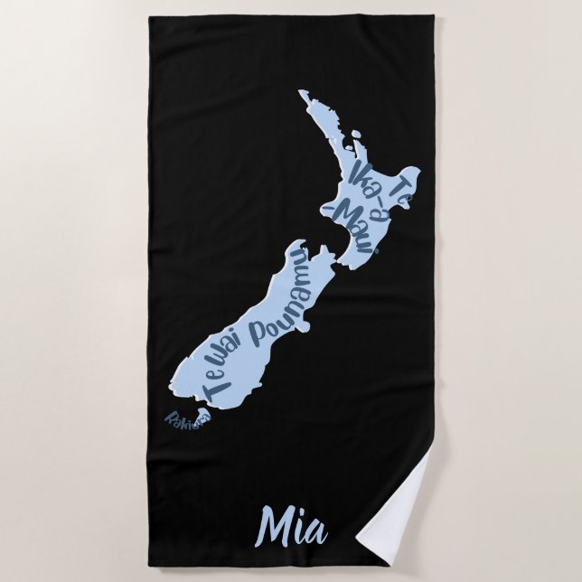 Map of Aotearoa NZ, islands in their Māori names Beach Towel (Front)