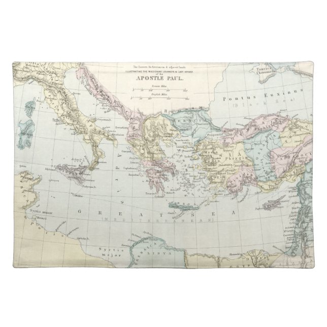 Map of Apostle Paul's Missionary Journeys Cloth Placemat (Front)