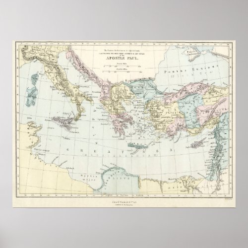 Map of Apostle Pauls Missionary Journeys Poster