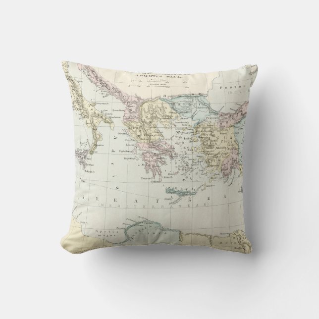 Map of Apostle Paul's Missionary Journeys Throw Pillow (Front)