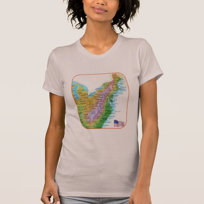 Map of Appalachian Mountains East Coast USA Tee Shirts