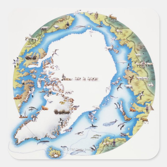 Map of Arctic Square Sticker (Front)