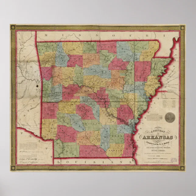 Map of Arkansas (1852) Poster | Zazzle