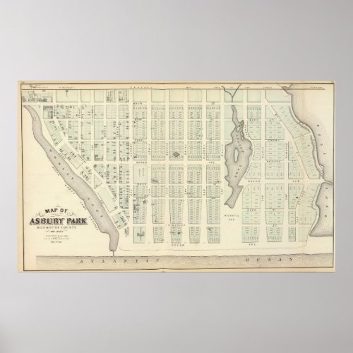Map of Asbury Park Monmouth County New Jersey Poster