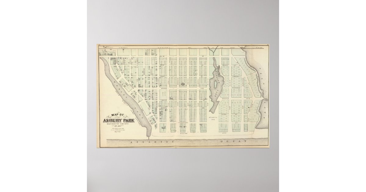 Asbury Park Zip Code Map Map Of Asbury Park, Monmouth County, New Jersey Poster | Zazzle.com