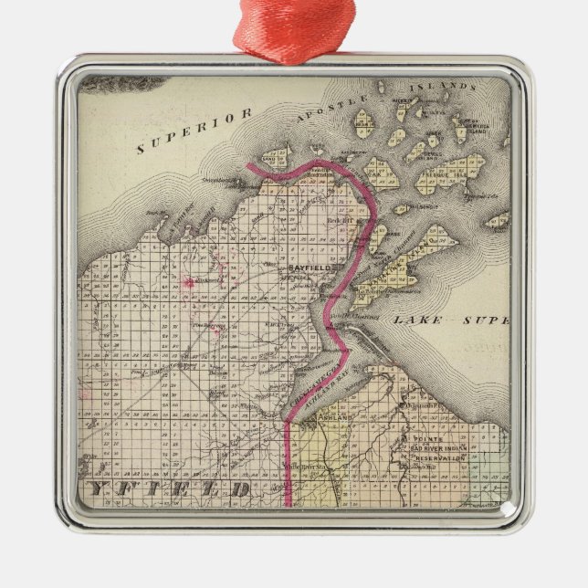 Map of Ashland and Bayfield counties Metal Ornament (Front)